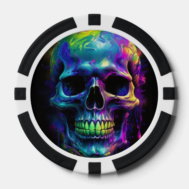 Schädel mit tropfender Regenbogenfarbe Pokerchips (Vorderseite)
