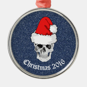 Schädel mit Weihnachtsmannmütze "Weihnachten 20xx Silbernes Ornament