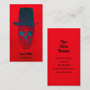 Schädel mit Zylinder Gothic Rot Blau Grunge Visitenkarte