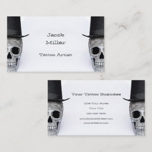 Schädel mit Zylinder Schwarz Weiß Vintage Tattoo S Visitenkarte