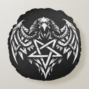 Schädel-Pentagramm-Tribal von BurnsInhell Rundes Kissen