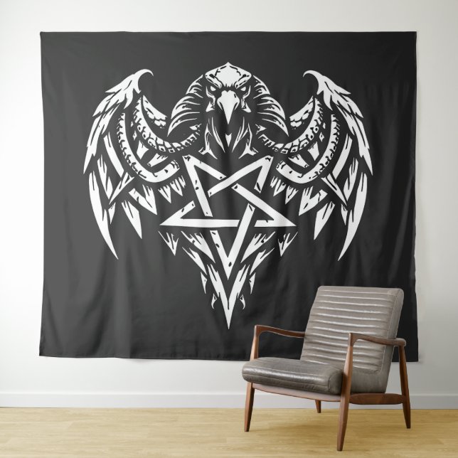 Schädel-Pentagramm-Tribal von BurnsInhell Wandteppich (Beispiel (Horizontal))