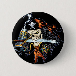 Schädel-Pirat mit Klinge und Haken durch Al Rio Button