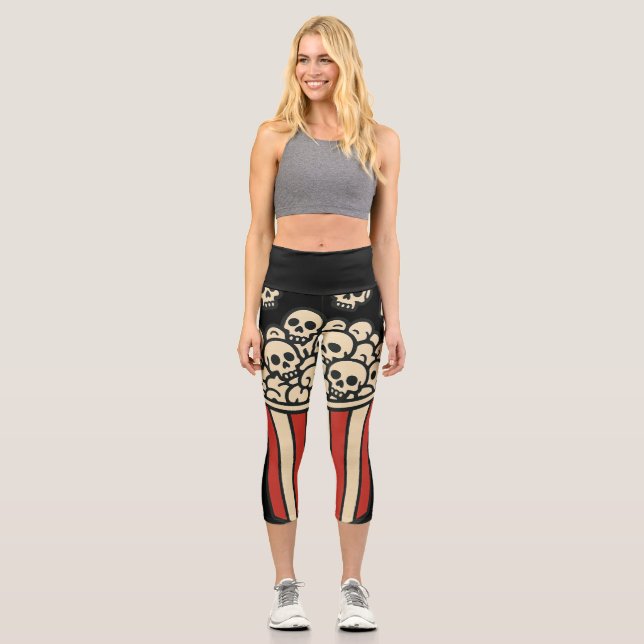 Schädel-Popcorn-Box-Aufkleber  Capri Leggings (Vorderseite)