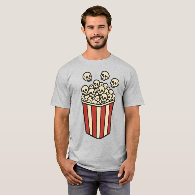 Schädel-Popcorn-Box-Aufkleber  T-Shirt (Vorne ganz)