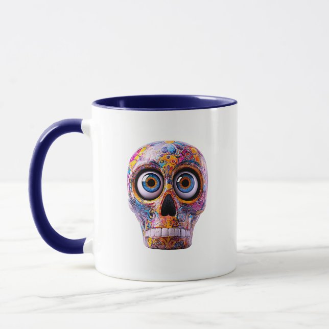 Schädel-Psychedelic-Muster Farbige Kunst Tasse (Links)