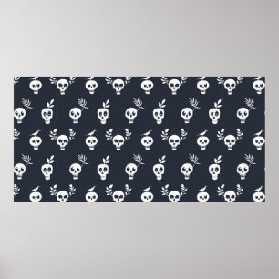 Schädel reguläres Polka-Punkt-Muster mit Pflanzen Poster
