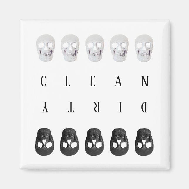 Schädel reinigen schmutzige Schwarz-Weiß-Geschirrs Magnet (Vorne)