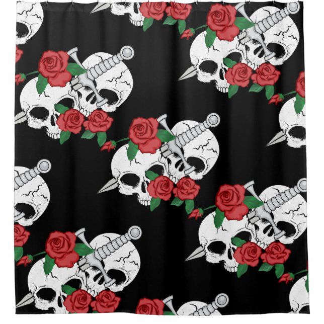 Schädel, Rose hatten Dagger Duschvorhang (Vorderseite)