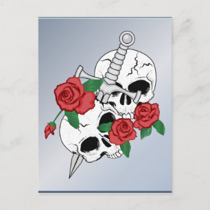 Schädel, Rose und Dolche Postkarte