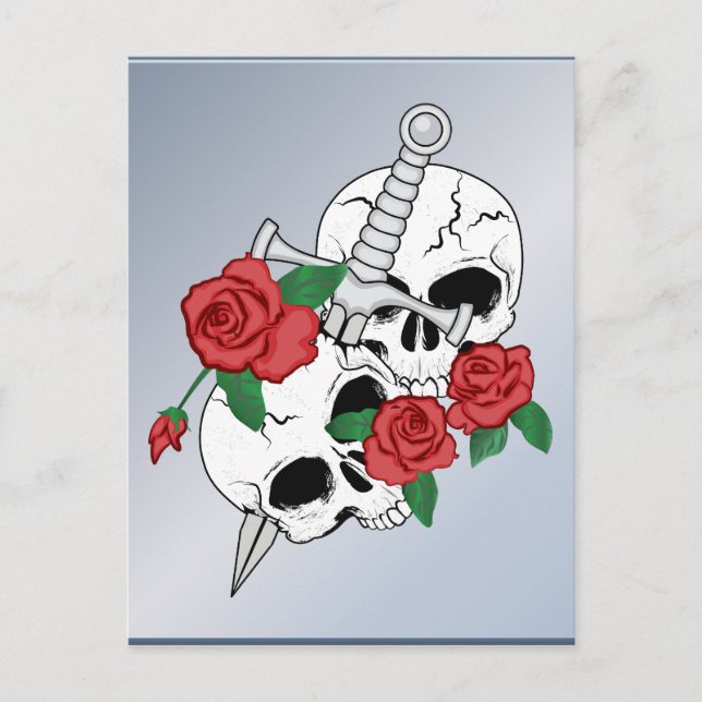 Schädel, Rose und Dolche Postkarte (Vorderseite)
