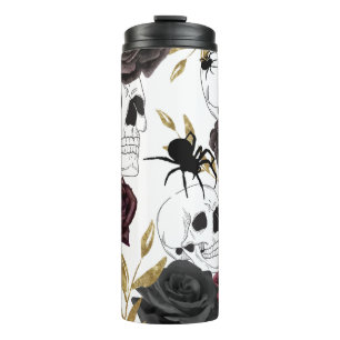 Schädel, Rose und Spinnen Thermosbecher