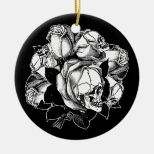 Schädel-Rosen Keramik Ornament