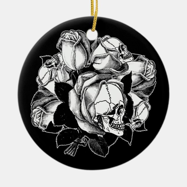 Schädel-Rosen Keramik Ornament (Vorne)