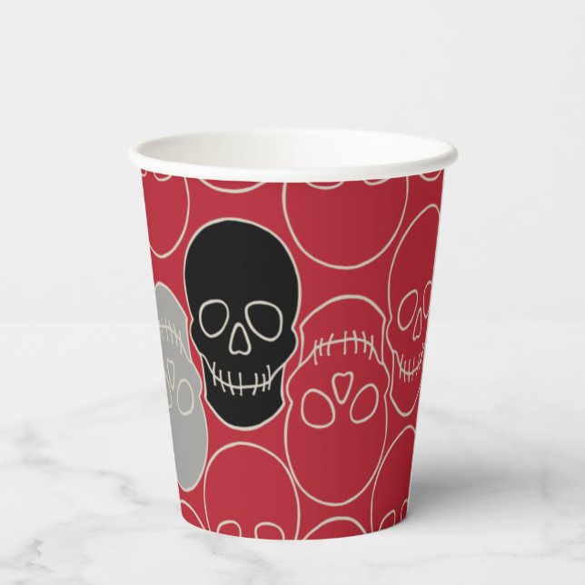 Schädel - Rot und Knochen weiß Pappbecher (Rückseite)