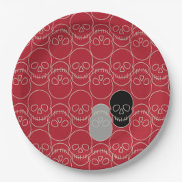 Schädel - Rot und Knochen weiß Pappteller