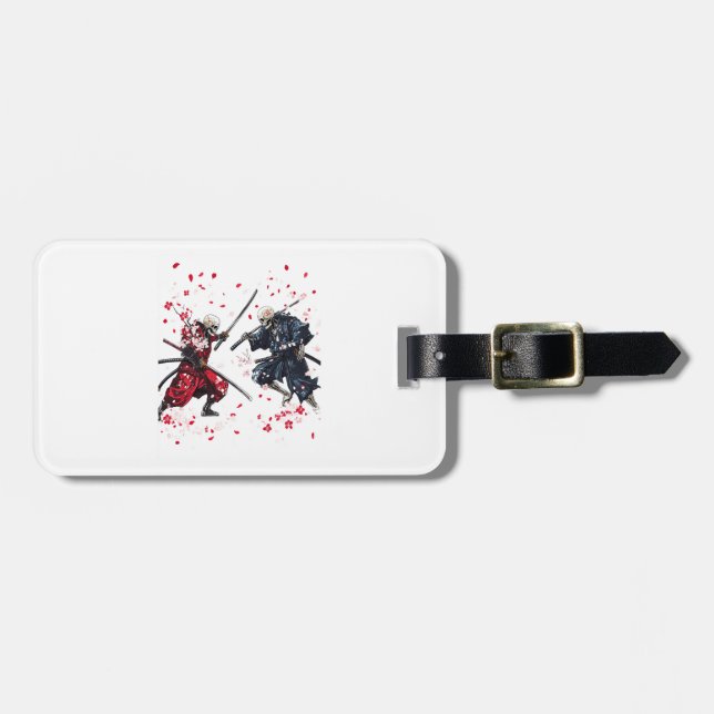Schädel Samurai Duell Gepäckanhänger (Vorderseite horizontal)