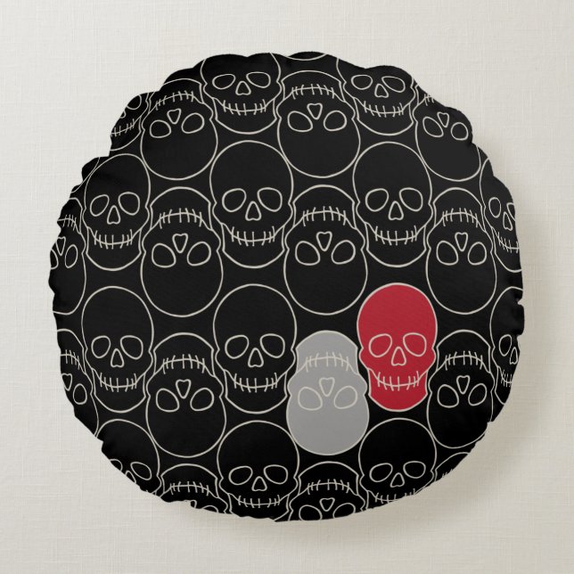 Schädel - Schwarz-Bein-Weiß Rundes Kissen (Vorderseite)