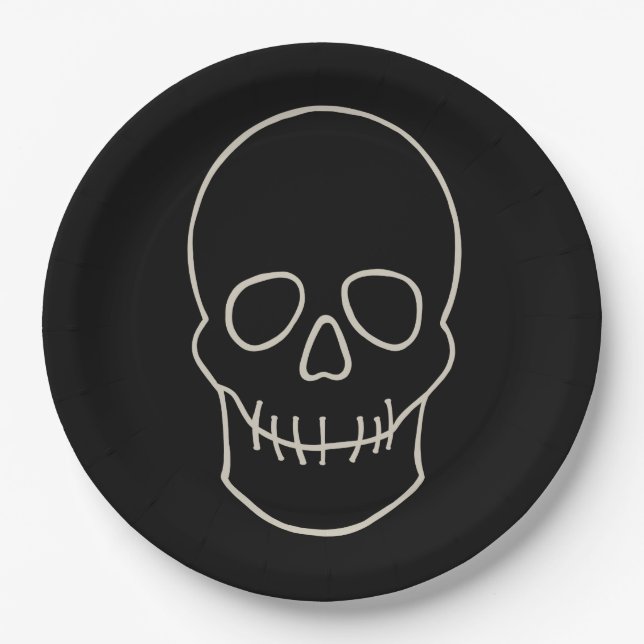 Schädel: Schwarz und Knochen weiß Pappteller (Vorderseite)