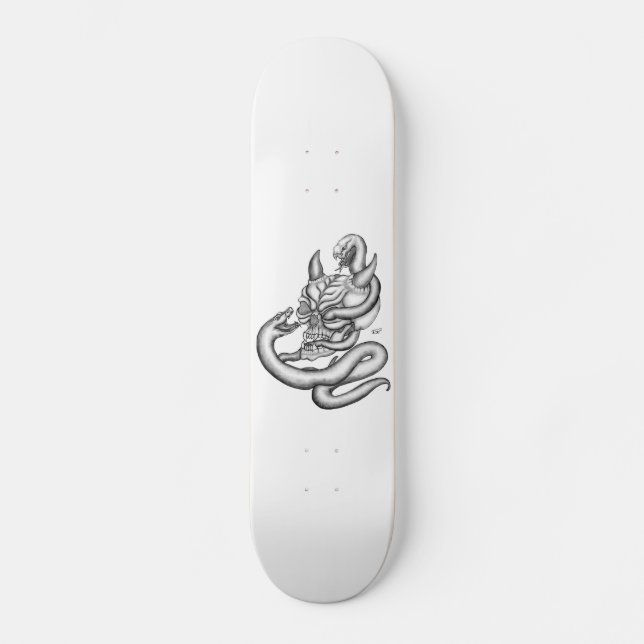 Schädel - Teufelsköpfe mit Schlange Skateboard (Vorderseite)