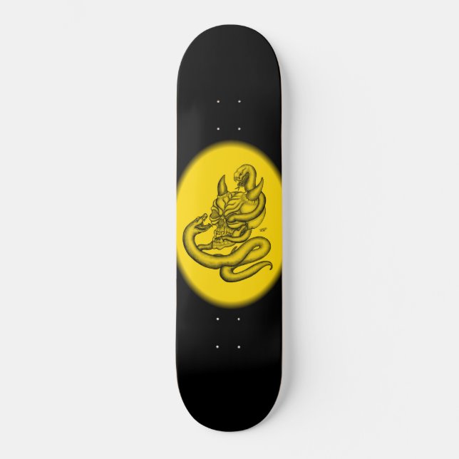 Schädel - Teufelsköpfe mit Schlange Skateboard (Vorderseite)