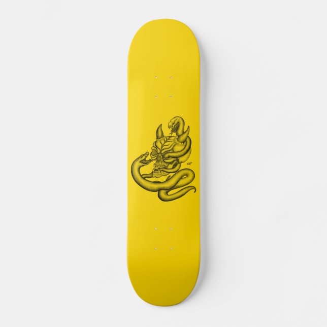 Schädel - Teufelsköpfe mit Schlange Skateboard (Vorderseite)