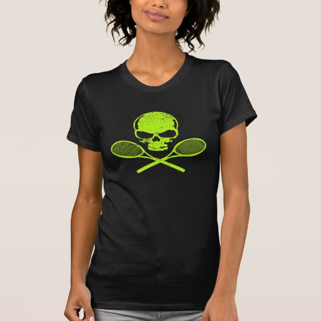 Schädel u. gekreuzter Schläger-Tennis-Damen-T - T-Shirt (Vorderseite)
