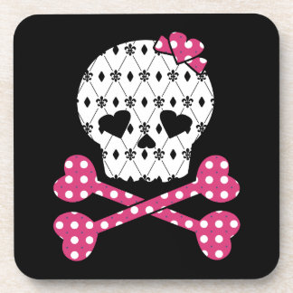 Schädel-u. Knochen-Lilien-Rosa-Polka-Punkt Untersetzer
