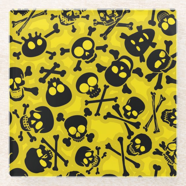 Schädel u. Knochen-Muster Glasuntersetzer (Vorderseite)