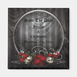Schädel u. Rosen-gotischer Save the Date Wedding Magnet