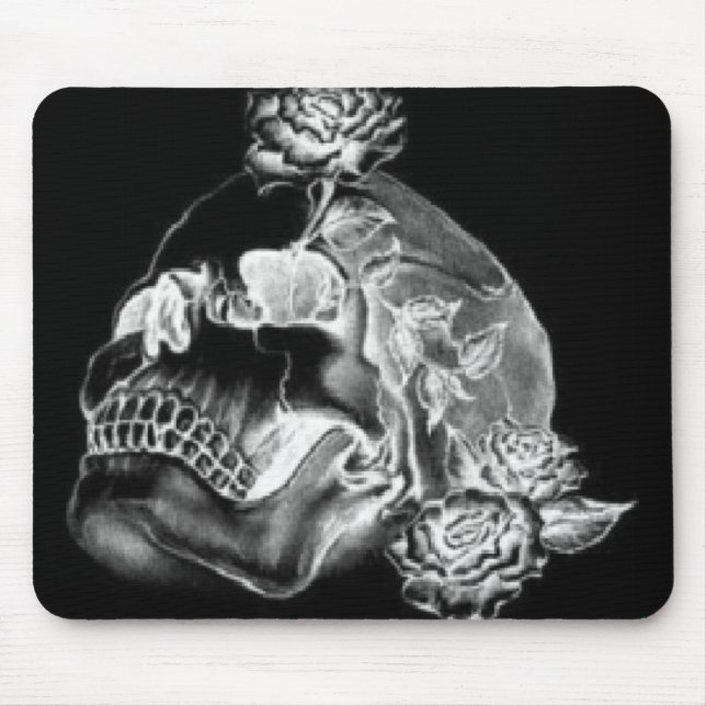Schädel u. Rosen schwarzes Mousepad (Vorne)