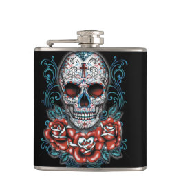 Schädel u. Rosen-Vinyl eingewickelte Flasche Flachmann