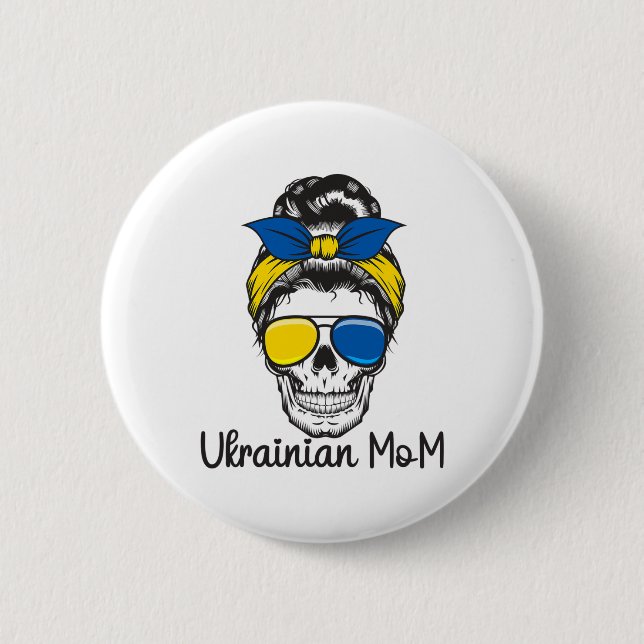 Schädel Ukrainisches Mädchen Ukraine Unordentliche Button (Vorderseite)