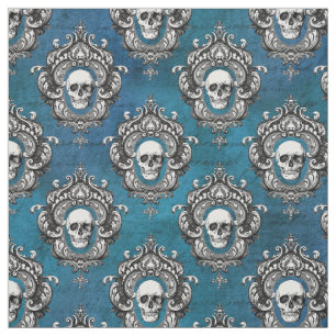 Schädel und Aquamarine Gotik Stoff