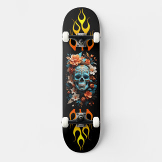 Schädel und Blume, Feuer, Geschwindigkeit, Skatebo Skateboard