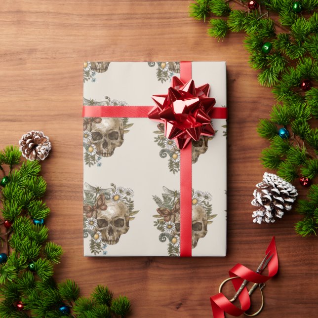 Schädel und Blume Geschenkpapier (Feiertagsgeschenk)