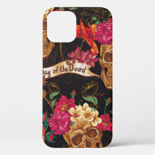 Schädel und Blume Tag des Toten Nahtlosen Backgras Case-Mate iPhone Hülle