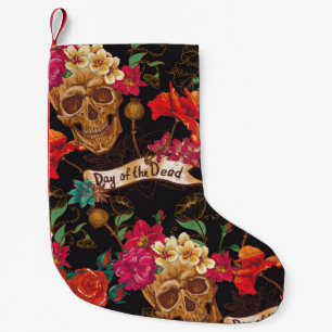 Schädel und Blume Tag des Toten Nahtlosen Backgras Kleiner Weihnachtsstrumpf
