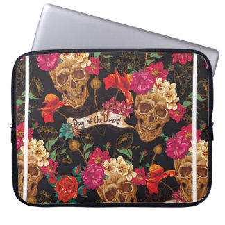 Schädel und Blume Tag des Toten Nahtlosen Backgras Laptopschutzhülle