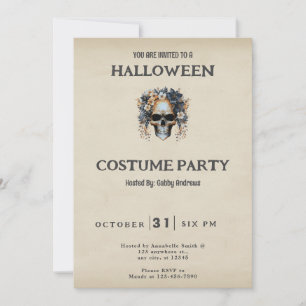 Schädel und Blume Vintage Halloween-Kostüme Einladung