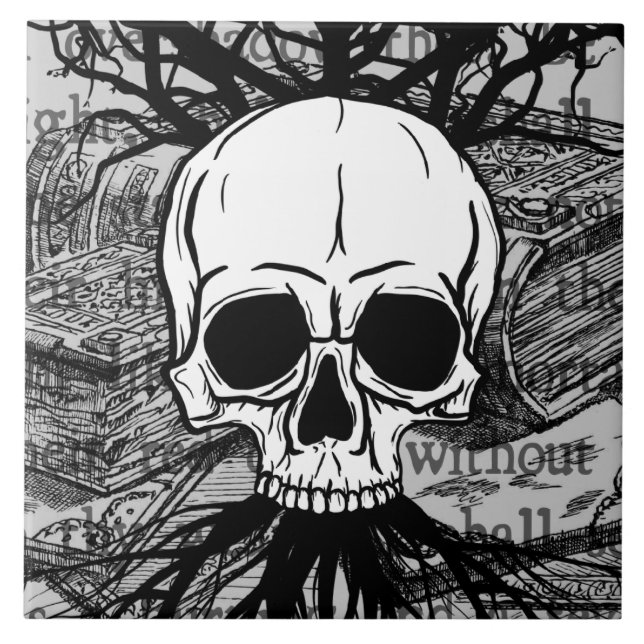 Schädel und Bücher Fliese (Vorderseite)