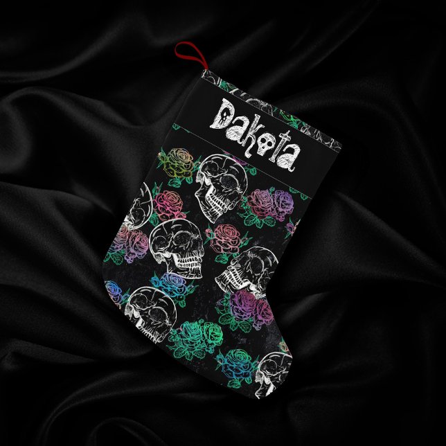 Schädel und dunkle Rose | Funky Glam Ombre Custom Kleiner Weihnachtsstrumpf (Von Creator hochgeladen)