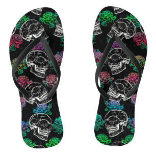 Schädel und dunkle Rose Funky Glam Ombre Grunge Flip Flops