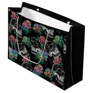 Schädel und dunkle Rose   Funky Glam Ombre Grunge Große Geschenktüte
