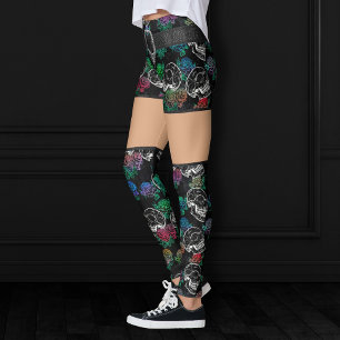Schädel und dunkle Rose Funky Glam Ombre Grunge Leggings