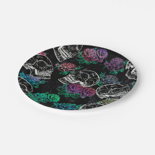 Schädel und dunkle Rose Funky Glam Ombre Grunge Pappteller