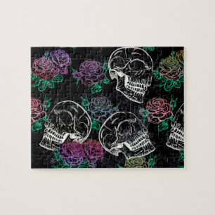 Schädel und dunkle Rose   Funky Glam Ombre Grunge Puzzle