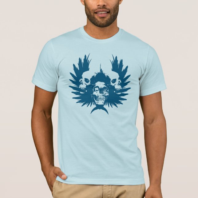 Schädel und Flügel - Blau T-Shirt (Vorderseite)