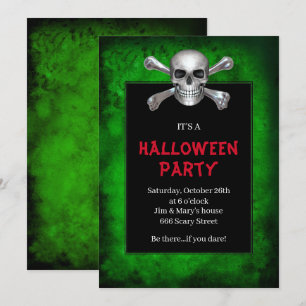 Schädel und gekreuzte Knochen Grüne Grunge Hallowe Einladung