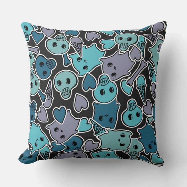 Schädel und Herzen auf schwarzem Hintergrund 2 Kissen (Vorderseite)